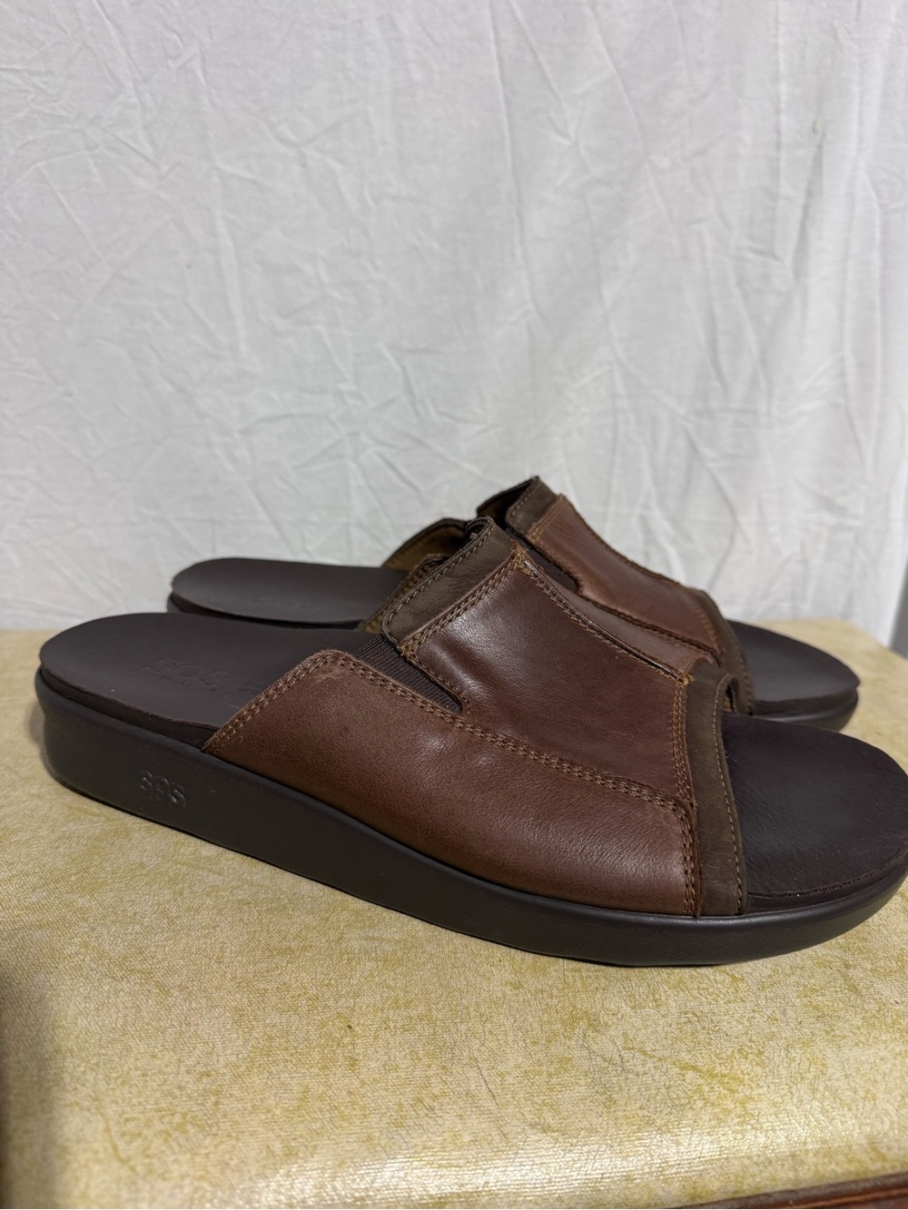 SAS brown leather slide sandal mens Size 12